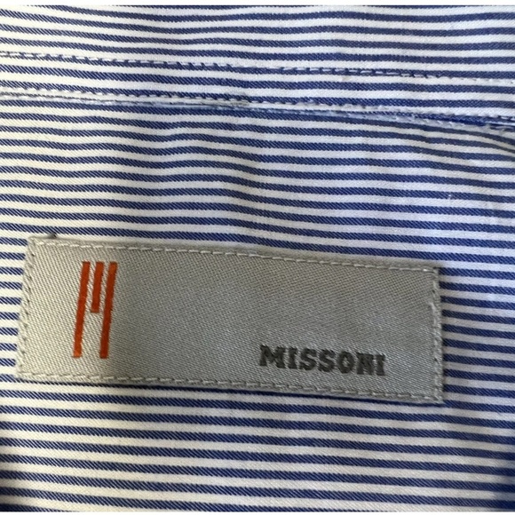 Missoni Men's 18/45 Blue Stripe Cotton Long Sleeve Button Up Dress Shirt 912 - Picture 2 of 3